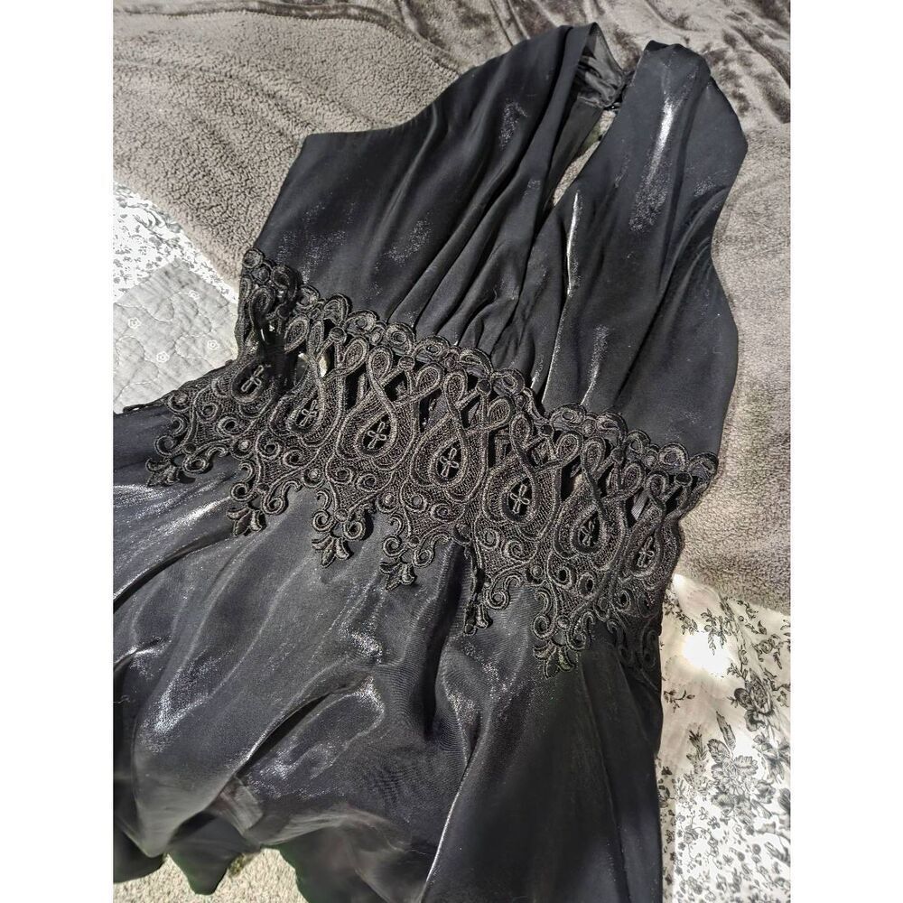 Susan Roselli For Vijack Metallic Black Formal Lace Dress Women Size 12 Vintage - Picture 7 of 12